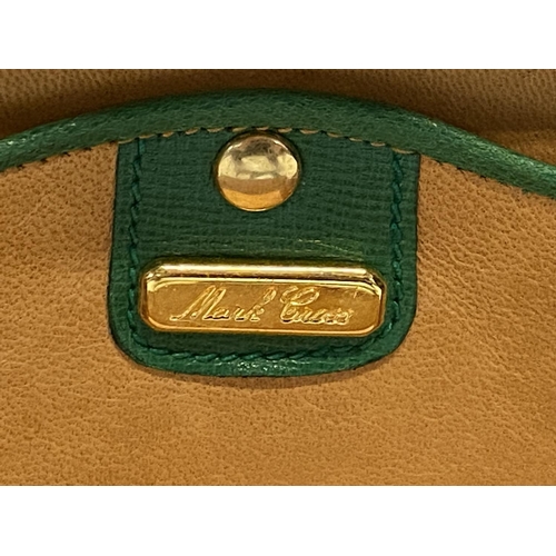 176F - A vintage American Mark Cross green leather handbag with carry strap, brought in the USA authentic.