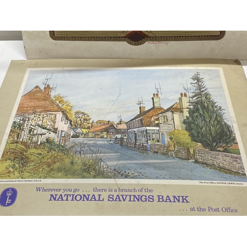 308 - Three large vintage National Savings Bank advertising posters, 60x79cm shipping unavailable