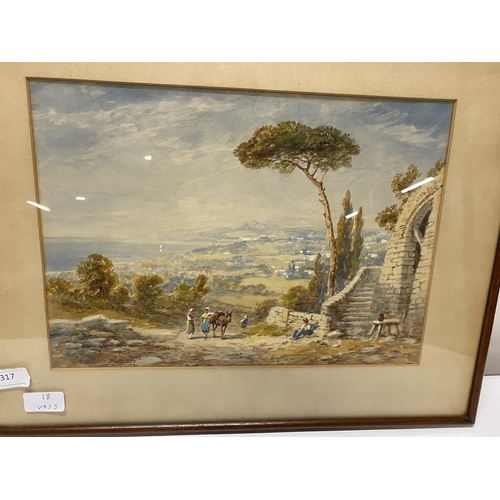 317 - A framed Italian watercolour by Andrea Vasari 1873-1971 depicting a monastery with figures in foregr... 