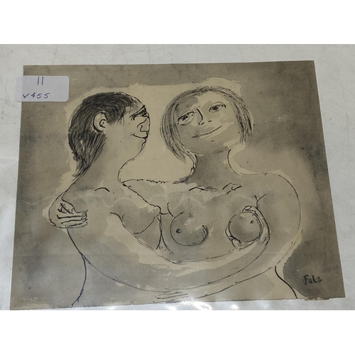 326 - A Dominic Fels watercolour of two nude figures, 22x18cm