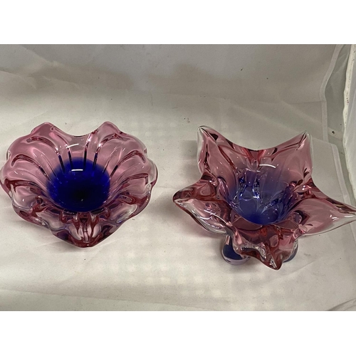 8A - Two Cranberry art glass bowls