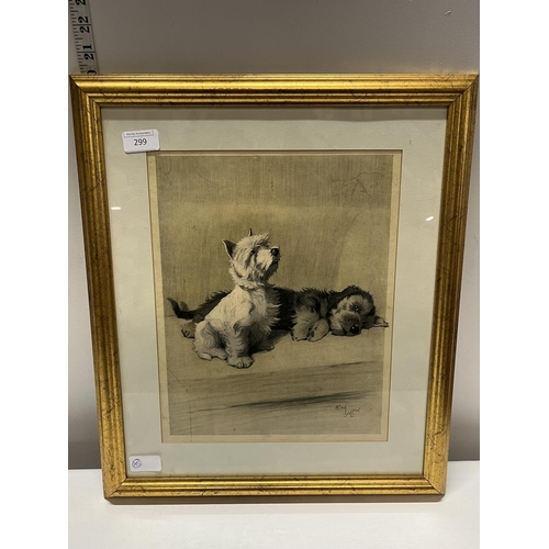 299 - A Cecil Aldin lithograph of two terriers 52x45cm, shipping unavailable