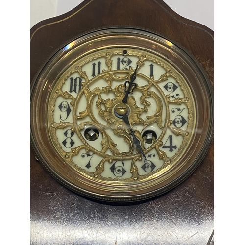 1 - A AD. Mougin mahogany cased mantle clock with brass dial, key and pendulum, h32cm, shipping unavaila... 