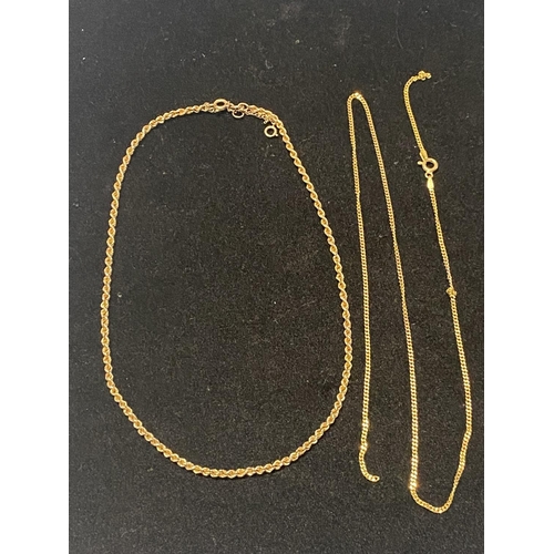 162 - Two 9ct yellow gold chains. (one broken) Total weight 12.09 grams.