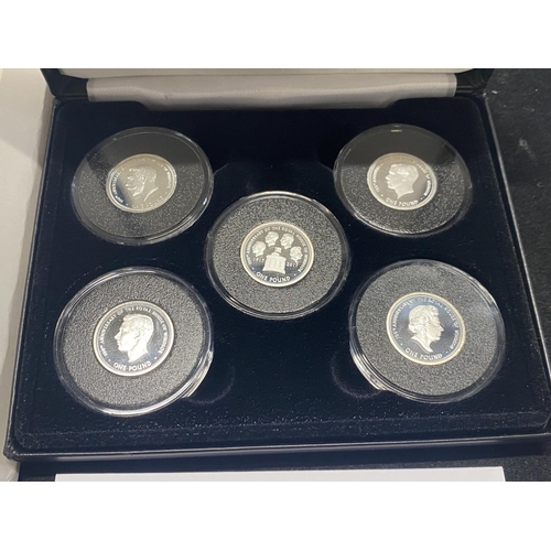 175 - A set of five solid silver £1 proof coins celebrating the 100th anniversary of the House of Windsor