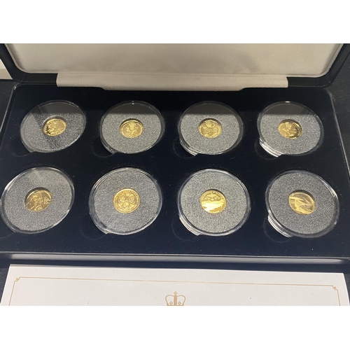 177 - A limited edition solid 9ct gold coin set of eight coins. Total gold weight 8 grams