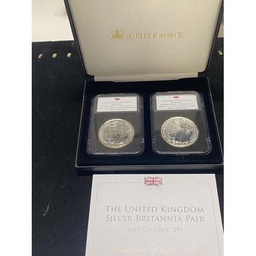 180 - A limited edition pair of 1 oz Silver Britannia proof coins