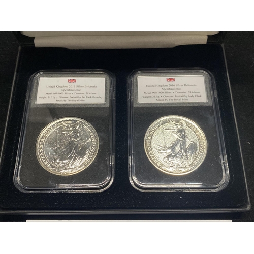 180 - A limited edition pair of 1 oz Silver Britannia proof coins