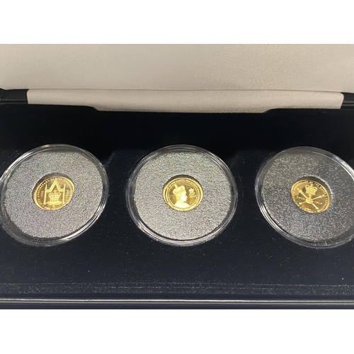 183 - A limited edition cased set of three 9ct gold proof coins celebrating the Queen's Coronation jubilee... 