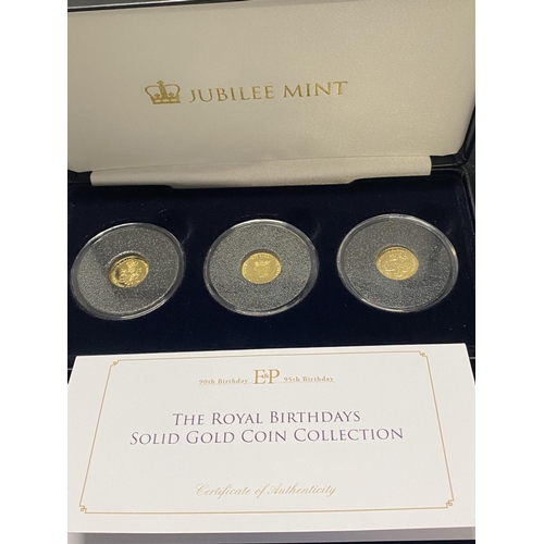 192 - A limited edition 9ct gold three coin set celebrating the Royal Birthdays.