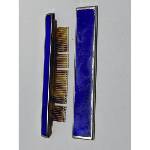 198A - A hallmarked silver & blue enamelled comb (damage to comb)