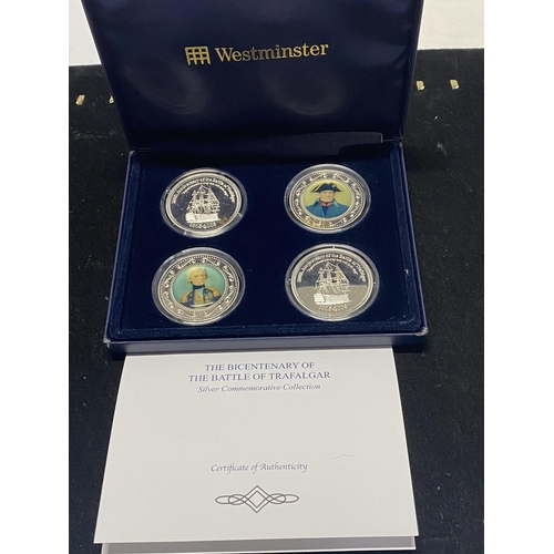 198B - A cased silver four coin proof set celebrating the Bicentenary of the battle of Trafalgar