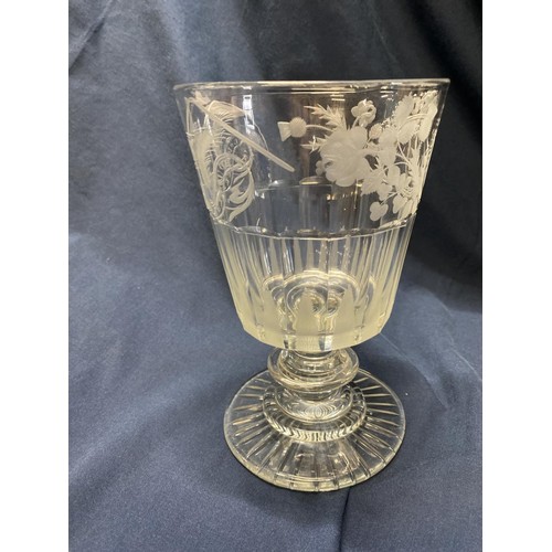 197 - A very rare large Georgian wheel etched glass chalice with facet cut decoration 'God Speed the Ploug... 