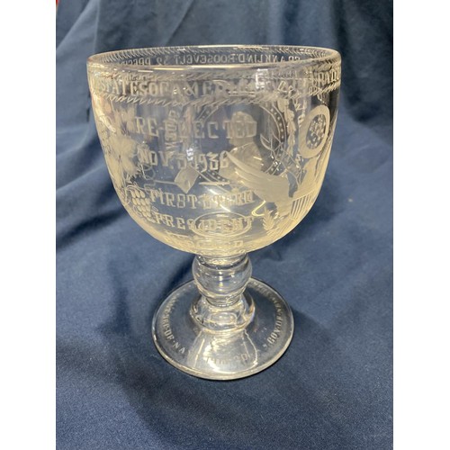 198 - A large American limited edition glass chalice celebrating Franklin D Roosevelt 32nd President of US... 