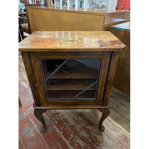 371 - A small vintage Edwardian glazed cabinet with inlay decoration to top 57x37x75cm. Shipping unavailab... 