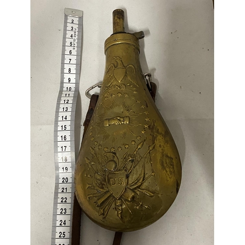 358 - A reproduction U. S. Model 1855 Peace & Friendship, brass black powder flask