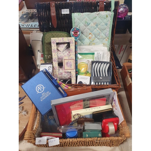 25 - Two baskets of new items including kitchenalia and stationery, shipping unavailable