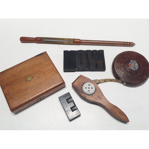 37 - A selection of vintage treen items and a Rathbone tape measure