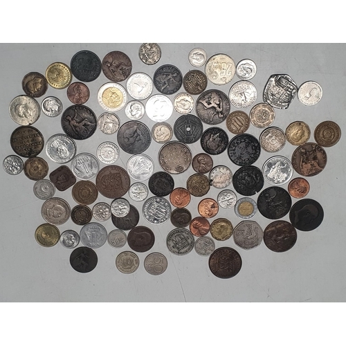 362 - A papier mache box and contents of old world and British coins etc