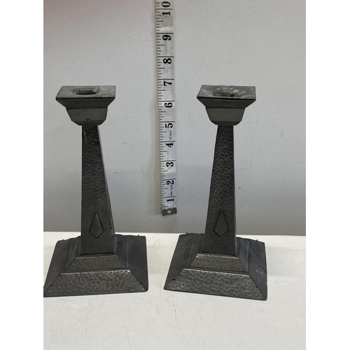 10 - Two Art Deco pewter candlesticks