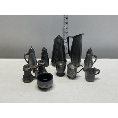 15 - A selection of pewter wares including condiment pots