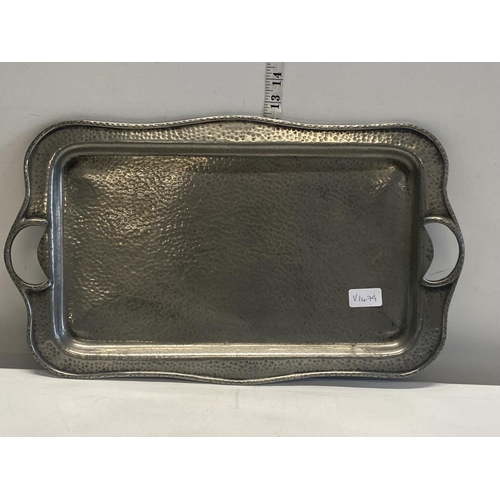 2 - An good quality hammered English pewter tray by A M & Co. 52x31 cm