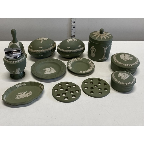 39 - A selection of Green Wedgwood Jasperwares.Shipping unavailable