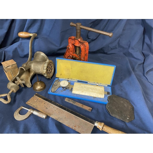 98 - A selection of tools including pipe cutter, mincer etc.Shipping unavailable