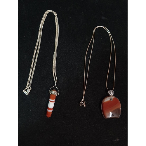 121 - Two 925 silver chains with agate pendants