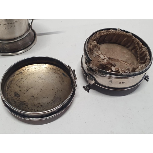 132 - A hallmarked silver tankard and a hallmarked silver trinket box (damage to lid)