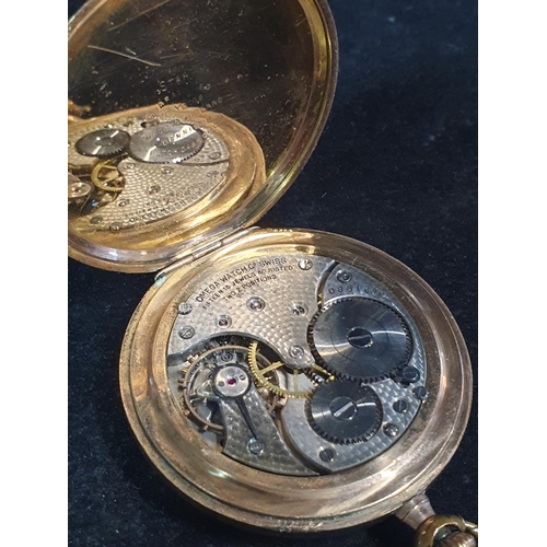 134 - A vintage gold plated Omega gents pocket watch with dedication to back dated 1940 (damage to dial an... 