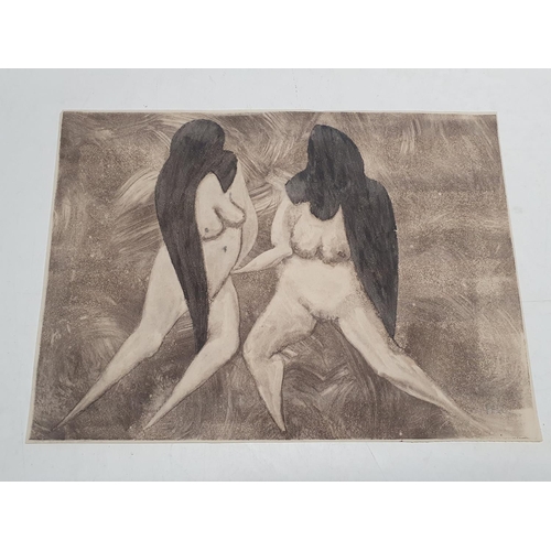 225 - A Dominic Fels watercolour and wash of two nude figures