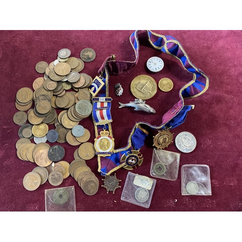 146 - A box full of assorted coins and medals etc