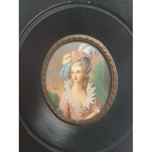 12 - Two antique framed hand painted miniature portraits
