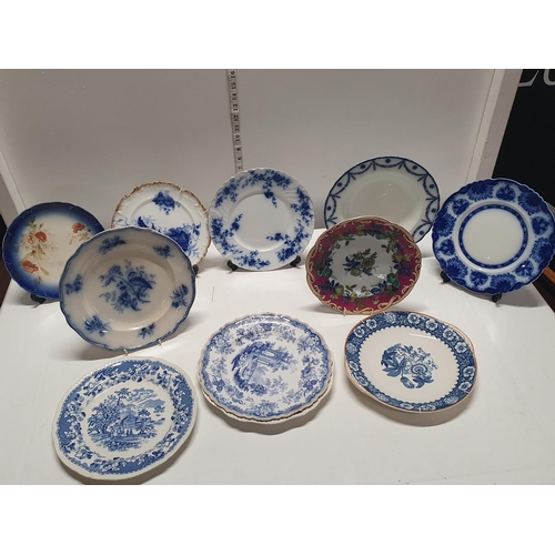 14 - A selection of antique blue and white plates and other, shipping unavailable