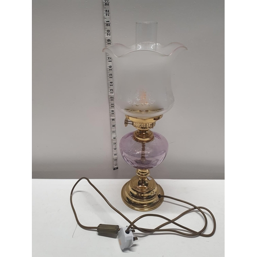 15 - A brass and glass electric oil lamp, shipping unavailable