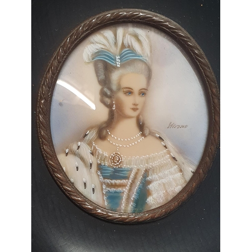 17 - Two antique framed hand painted miniature portraits