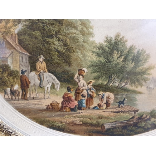 24 - A antique framed river scene lithographic print 28x25cm