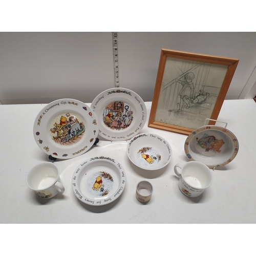 264 - A job lot of Winnie the Pooh ceramics and a framed print, shipping unavailable