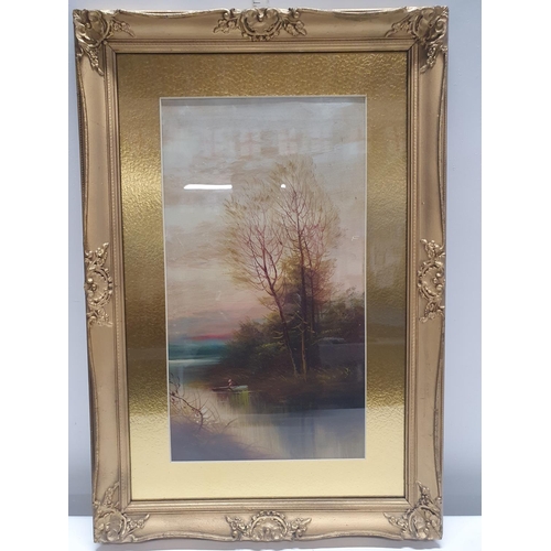 29 - A framed hand painted oil on board river scene 65x43cm, shipping unavailable