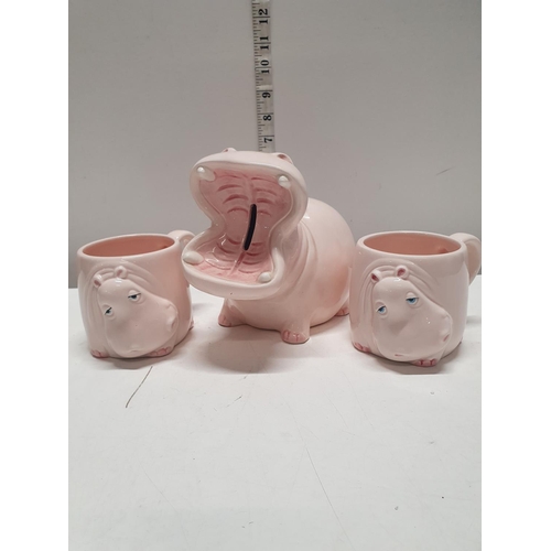33 - Three hippo themed Fitz and Floyd ceramics including a moneybox, shipping unavailable