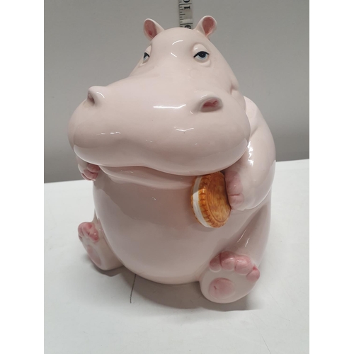 37 - A large Fitz and Floyd hippo themed cookie jar h25cm, shipping unavailable