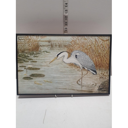 47 - An early work of Hilary Burn SWLA - a study of a Heron, framed oil on board (signed with her maiden ... 