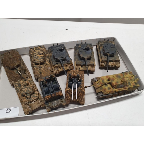 62 - A selection of built and painted scale models of German WW2 tanks