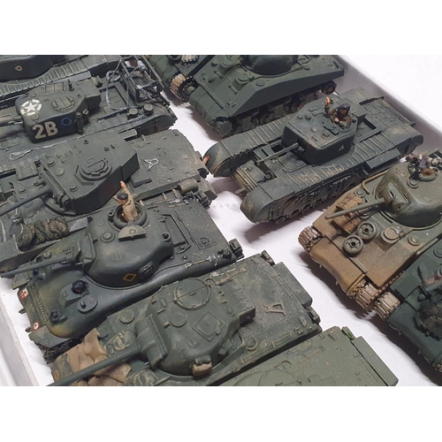 64 - A selection of built and painted scale models of Allied WW2 tanks