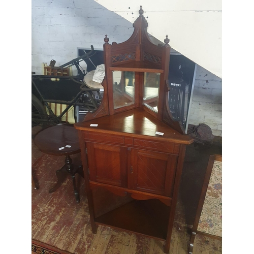 86 - A early 20th century corner cabinet with fine detailing h148 x w60cm with key,  shipping unavailable