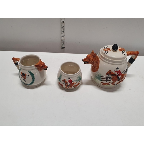 93 - Three pieces of vintage Staffordshire pottery all hunting themed, shipping unavailable