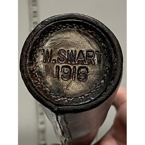 452 - An antique military WWI period Officers leather telescope case marked W Swart 1918 to the base