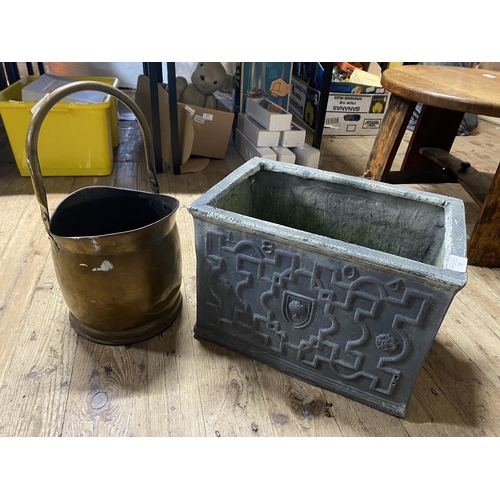 78 - A vintage planter and a copper and brass coal bucket, shipping unavailable