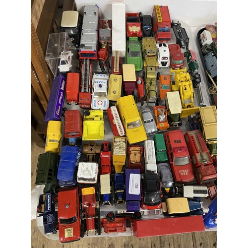 80 - A tray full of assorted play worn die-cast models, including Dinky and Corgi